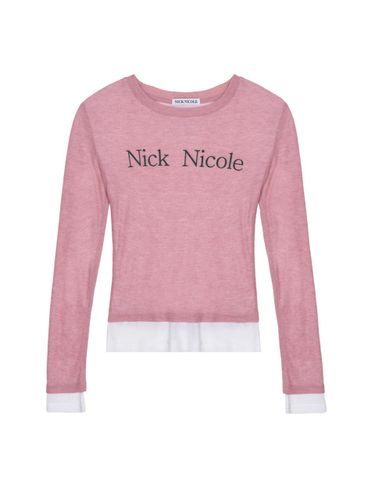 Double Layered Contrasting Hem Long Sleeve Top [Pink] - NICK&NICOLE - Modalova