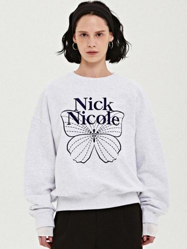 Volume Butterfly Signature Sweatshirt [Melange Navy] - NICK&NICOLE - Modalova