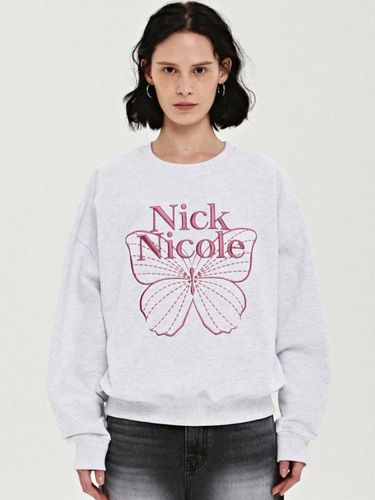 Volume Butterfly Embossed Sweatshirt [Melange Pink] - NICK&NICOLE - Modalova