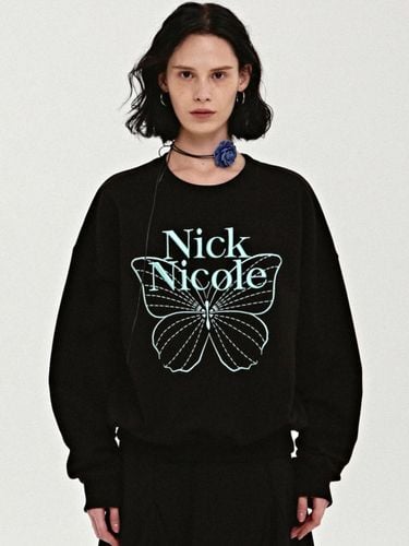 Volume Butterfly Embossed Signature Sweatshirt [Black Green] - NICK&NICOLE - Modalova