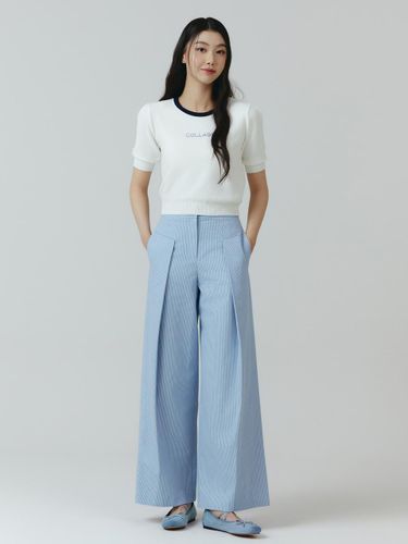 Cotton Stripe Pleated Wide Pants (ITO2WPT750) - itMICHAA - Modalova