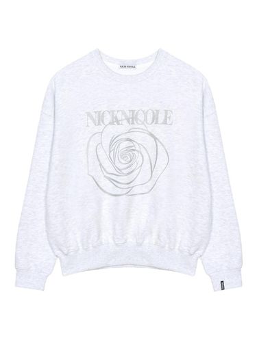 Rose Print Cotton-Polyester Sweatshirt [Melange Silver] - NICK&NICOLE - Modalova