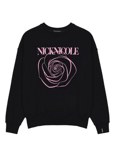 Nicole Rose Print Cotton-Polyester Sweatshirt [Black Pink] - NICK&NICOLE - Modalova