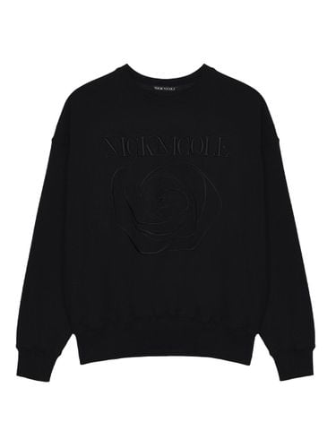 Volume Embossed Embroidered Cotton-Polyester Sweatshirt [Black] - NICK&NICOLE - Modalova