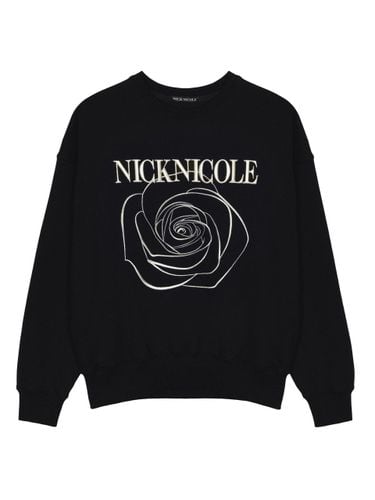 Volume Embossed Embroidered Cotton-Polyester Sweatshirt [Beige] - NICK&NICOLE - Modalova