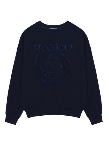 Embossed Embroidered Cotton-Polyester Volume Sweatshirt [Navy Blue] - NICK&NICOLE - Modalova