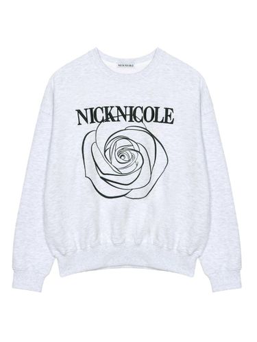 Volume Embossed Embroidered Cotton-Polyester Sweatshirt [Melange Black] - NICK&NICOLE - Modalova