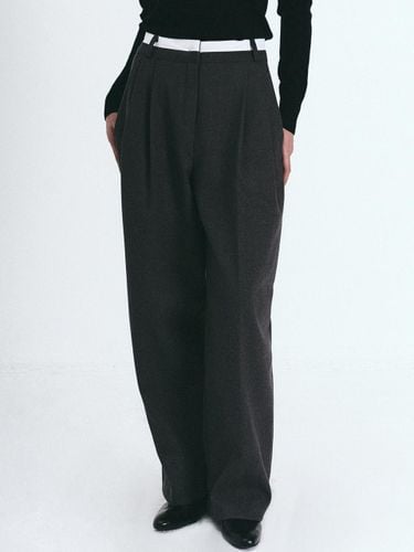 Warm Double Banding Wide Leg Slacks [Charcoal] - NICK&NICOLE - Modalova