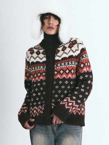 Ethnic Jacquard Thick Knit Cardigan [Brown] - NICK&NICOLE - Modalova