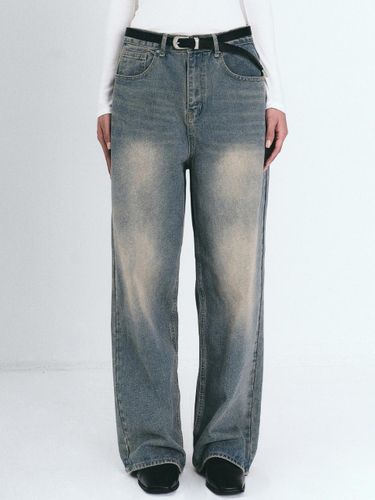 Vintage Washing Straight Semi-Wide Denim Pants [Blue] - NICK&NICOLE - Modalova