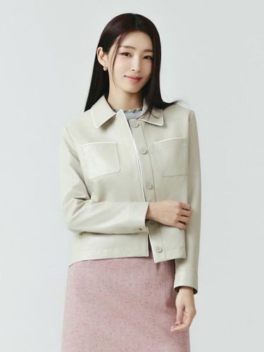 Color Block Eco Leather Regular Fit Jacket [Beige] (ITO2LJK100) - itMICHAA - Modalova