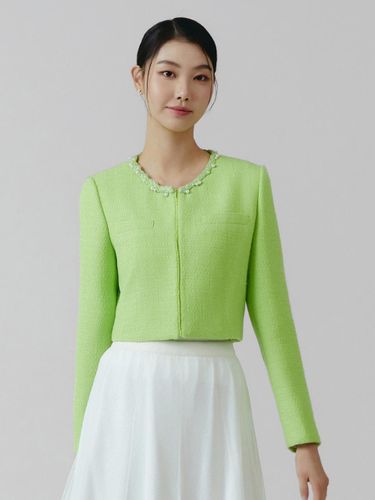 Pearl-Neck Tweed Crop Jacket (ITO2WJK740) - IT MICHAA - Modalova