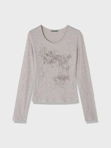 Deep U Neck Semi-Slim Long Sleeve T-shirt [Beige Melange] - chicks - Modalova