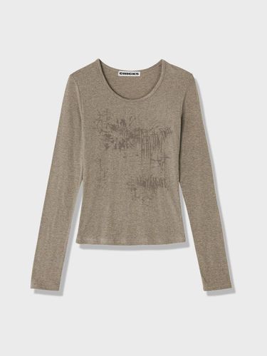 Wool Blend U-neck Long Sleeve T-shirt [BROWN] - chicks - Modalova