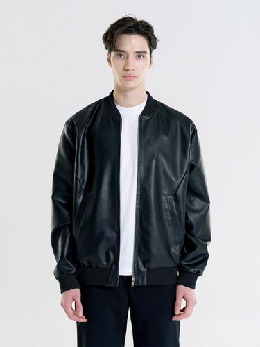 Vegan Leather Two-way Zipper Bomber Jacket [Black] - WHOLOVESART - Modalova