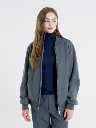 Wool Blend Bomber Two-Way Zipper Jacket [Grey] - WHOLOVESART - Modalova