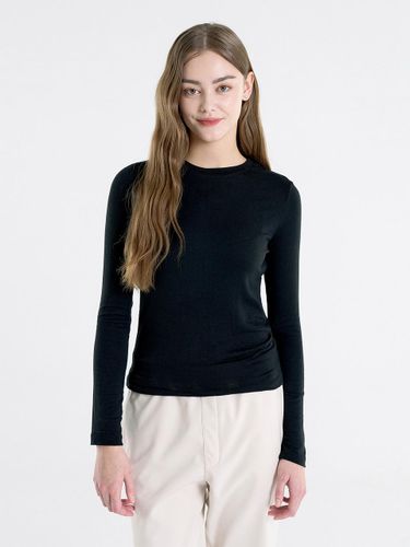 Wool Tencel Long Sleeve Crew Neck T-shirt [Black] - WHOLOVESART - Modalova