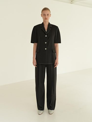 Linen Stitch Front Tuck Trouser - MOHAN - Modalova