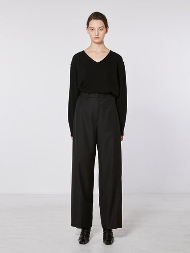 Wide-leg Side Panel Wool Blend Trousers [Black] - MOHAN - Modalova