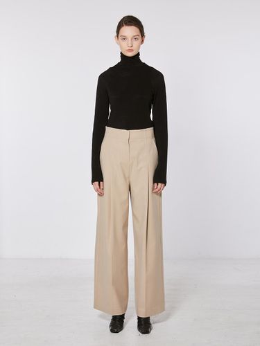 Stitch Wide Wool Blend Trouser [Beige] - MOHAN - Modalova