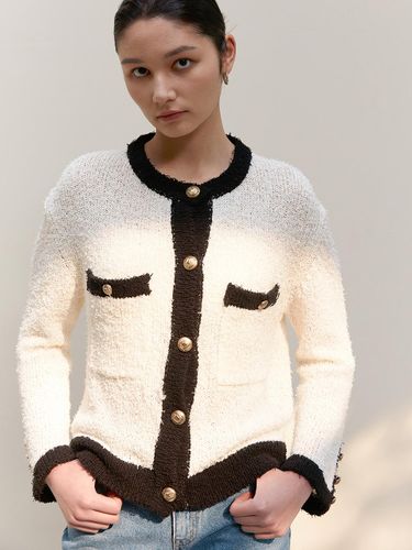 Round Neck Textured Tweed Cardigan - MOHAN - Modalova