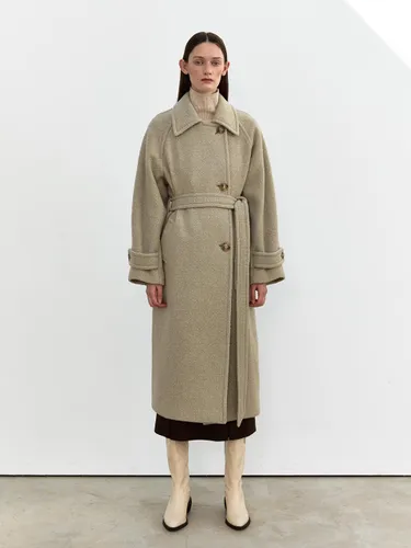 Tweed Wool Soutien Double Button Coat - MOHAN - Modalova