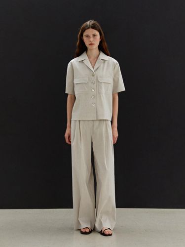 Linen Two Tuck Semi Wide Pants [Light Brown] - MOHAN - Modalova