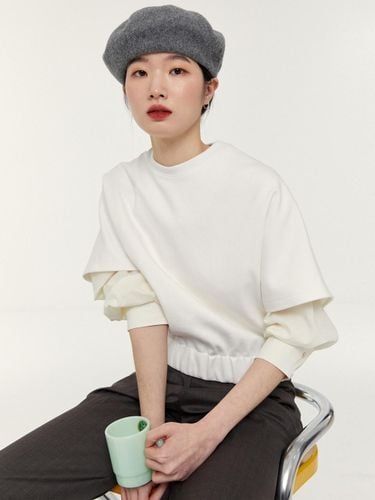 Cotton Half Sleeve Ribbed Sweatshirt [White] - MOHAN - Modalova