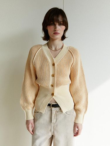 Two Tone Ribbed Volume Cardigan - MOHAN - Modalova