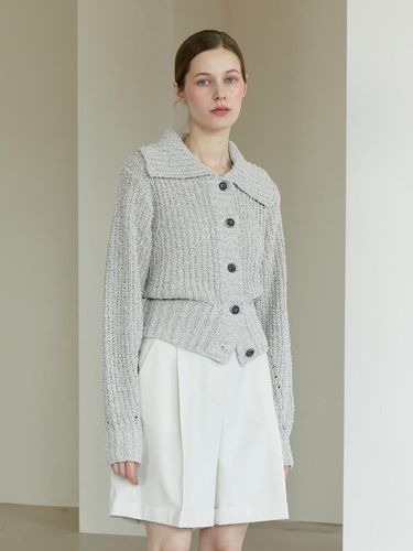 Cotton Blend Textured Collar Cardigan - MOHAN - Modalova