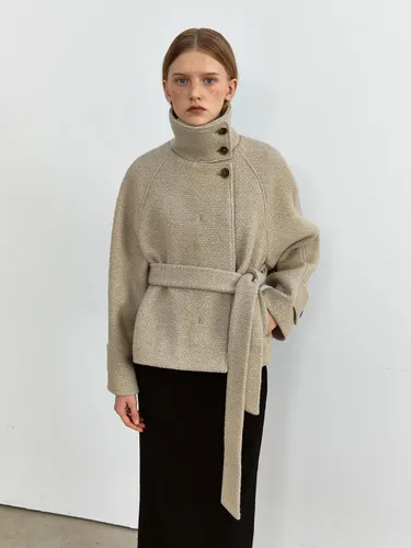 High Neck Boucl Tweed Half Coat [2COLORS] - MOHAN - Modalova