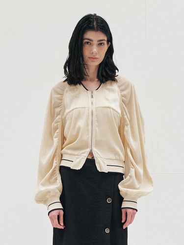 Sheer Two-tone Ribbed Bomber Jumper - MOHAN - Modalova