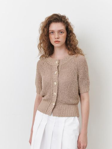 Round Neck Cotton Blend Ribbed Cardigan - MOHAN - Modalova