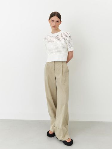 Stitch Turn-up Wide-leg Pleated Trousers - MOHAN - Modalova