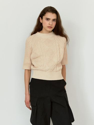 Round Cable Knit Cotton Blend Top - MOHAN - Modalova