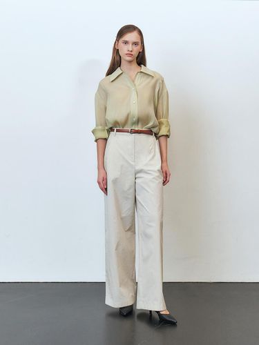 Cotton Blend One Tuck Wide Trousers - MOHAN - Modalova