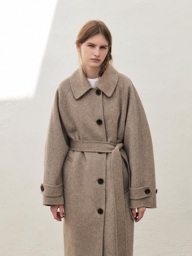 Handmade Wool Fur Balmacaan Coat [-] - MOHAN - Modalova