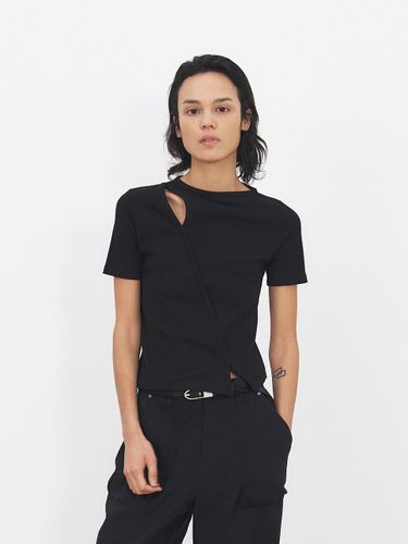 Diagonal Line Cut Ribbed Jersey Top - MOHAN - Modalova