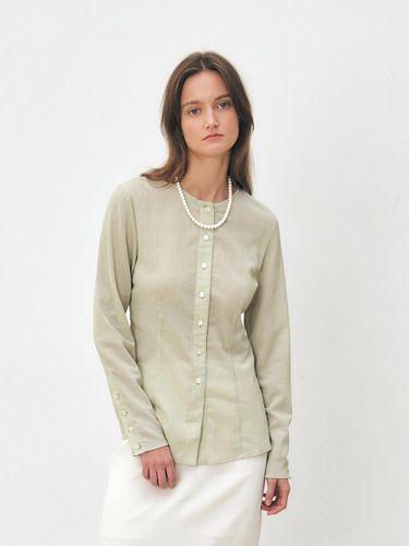 Pleated Button Round Neck Blouse - MOHAN - Modalova