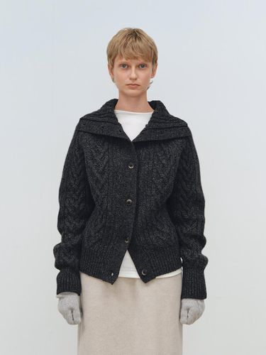 Wool Turtleneck Cable Knit Cardigan - MOHAN - Modalova