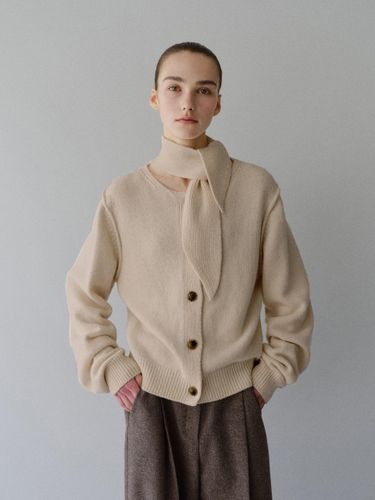 Cashmere Wool Muffler Knit Cardigan - MOHAN - Modalova