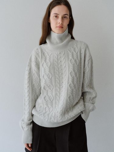 Classic Fisherman Turtleneck Camel Blend Knit Top - MOHAN - Modalova