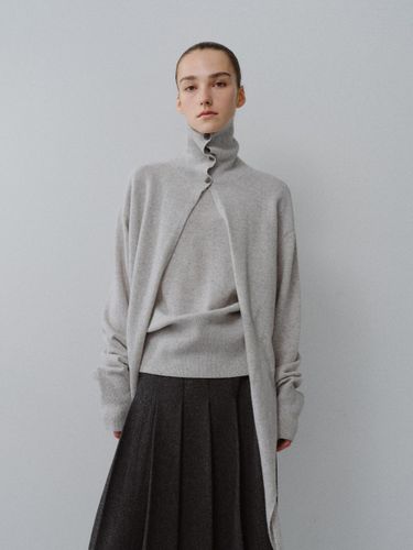 Merino Wool Tie Turtleneck Knit Top - MOHAN - Modalova