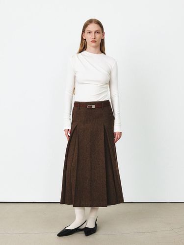 Herringbone Wool Tuck Skirt [2COLORS] - MOHAN - Modalova