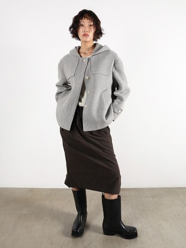 Hooded Wool-blend Short Coat [Gray] - ENSUAL - Modalova