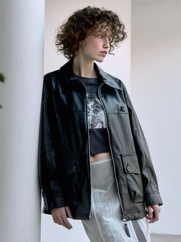 Leather-like Oversized Half Relaxed Jacket (JZJK121B) - Jucy Judy - Modalova