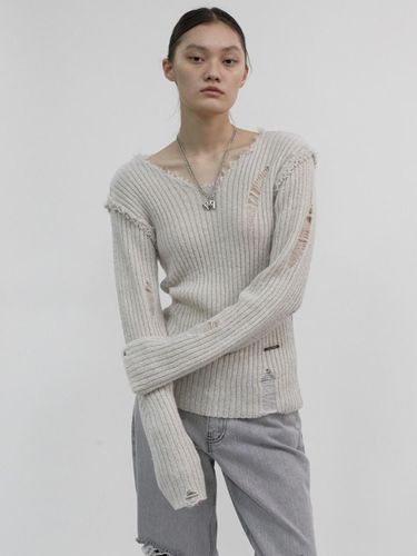 Distressed Wool Blend Loose Knit Top [Dusty Ivory] - whole paper - Modalova