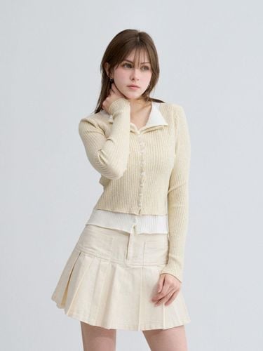 Layered Slim Fit Ribbed Cardigan [Beige] - koolkitten - Modalova