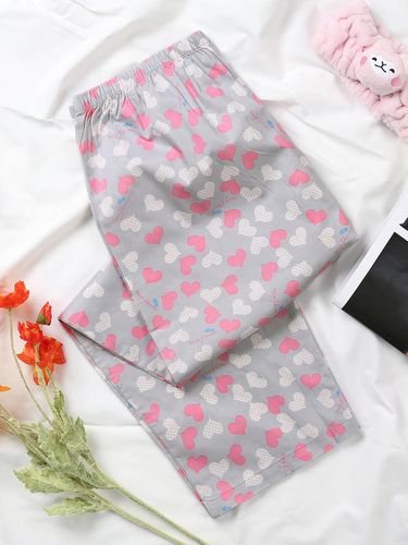 Cotton Heart Pattern Drawstring Pajama Pants [Grey] - MAY FLOWER - Modalova