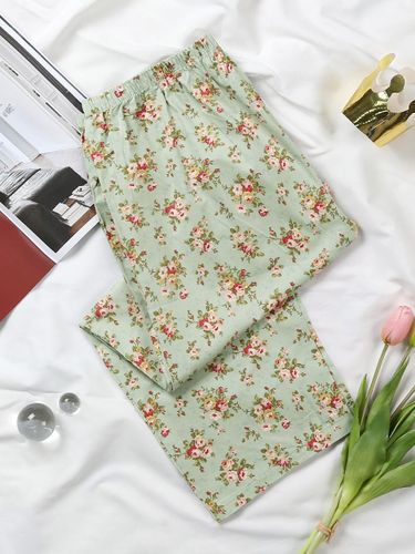 Pure Cotton Regular Fit Floral Pajama Pants [Dark Green] - MAY FLOWER - Modalova